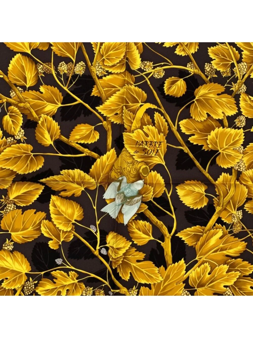 Hermes Carre 90 L'arbre de Soie Silk Mulberry and Silkworm Scarf Brown - Picture 6 of 7